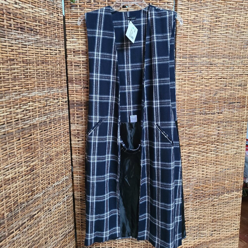 NWT Rebecca Elliot Long Plaid Open Sides Vest Jacket $142.00 Scotland Design
